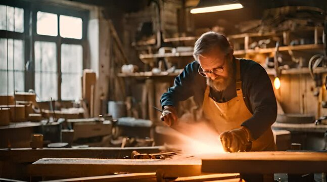 Drechsler in der Holzwerkstatt