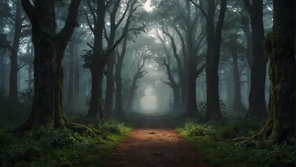 Fototapeta premium A mythos surrounding a forest where trees are gateways to other realms ai_generated