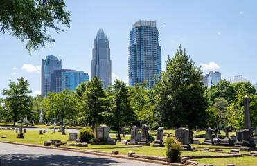 Charlotte City Skyline with Historic Cemetery in Foreground