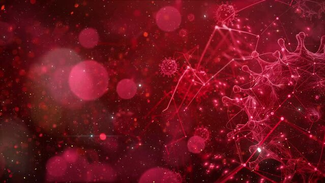 illustration of red coronavirus pathogen spreading concept. seamless looping overlay 4k virtual video animation background