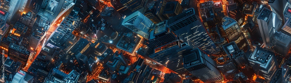 Poster capture a futuristic cityscape from a birds-eye view using cg 3d, featuring romantic narratives inte