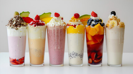 Freshly pressed Fruit juice smoothie with fruits veggie toppings on transparent background ai...