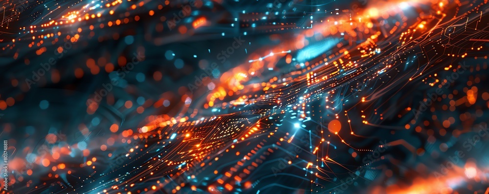 Poster capture the intricate details of a futuristic holographic interface merging with neural network patt