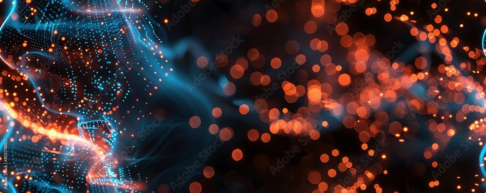 Poster capture the intricate details of a futuristic holographic interface merging with neural network patt