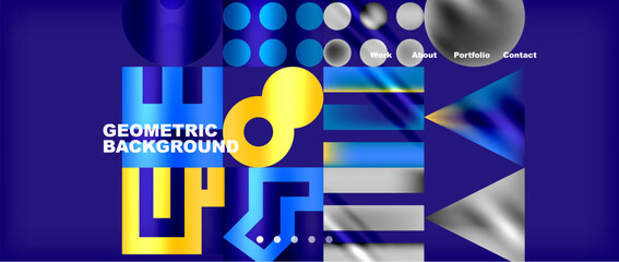 Obraz premium Experience the mesmerizing combination of vibrant shades like Electric blue, Violet, and Azure in a modern art piece with geometric shapes and letters, blending technology and entertainment