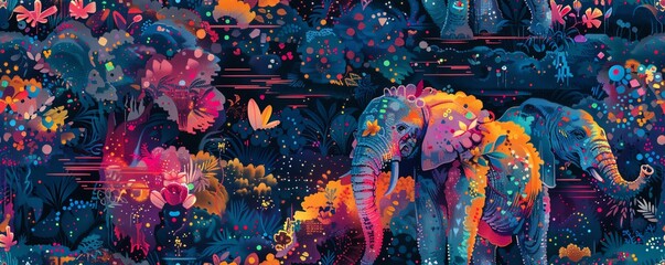 Imagine a cybernetic elephant drinking from a river of neon lights