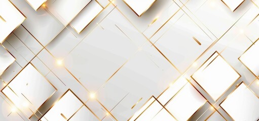 Obraz premium Abstract white background with golden lines, geometric shapes and diamond patterns for presentation design