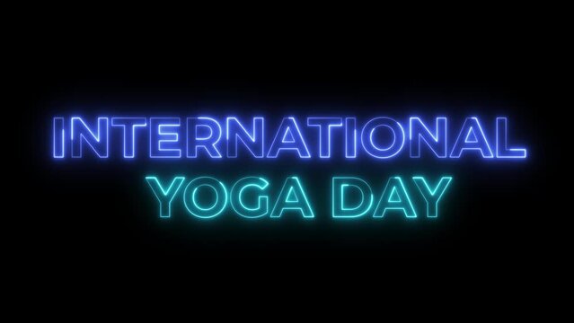 International Yoga Day Neon Animation Text