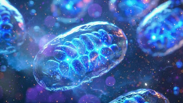 mitochondria on a dark blue background- 3d illustration. seamless looping overlay 4k virtual video animation background