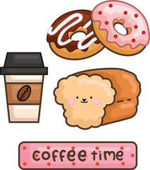 a vector of bread, coffee, and donut
