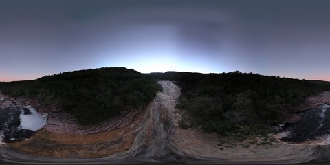 360 aerial photo taken with drone of Ribeirão do Meio in Chapada Diamantina, Bahia, Brazil