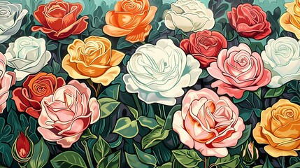 a field of roses in soft pastel colors illustration poster background