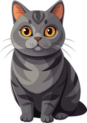Cute gray cat sitting on a white background. Vector illustration.