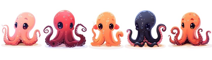 Cartoon Illustration of a Cute Octopus Character as a Playful Sea Baby Squid