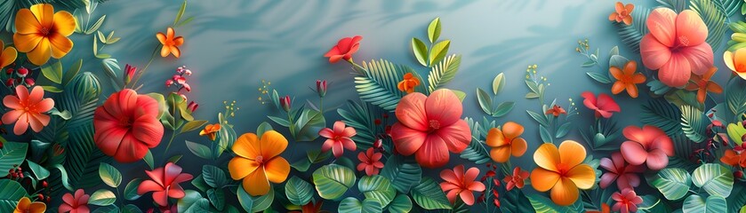 Fototapeta premium Abstract Seamless Floral Pattern with Painted Flowers and Herbs