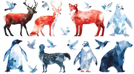  Watercolor Style Safari Animal Set with Aquatic and Arctic Themes