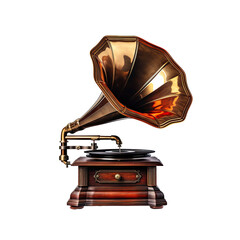 Good looking fashioned Gramophone with a Horn Speaker Isolated on Transparent Background.