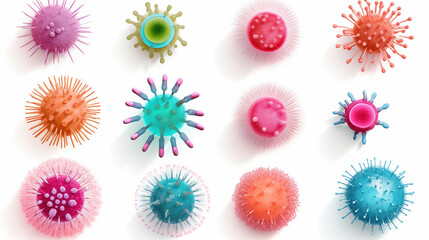 Set of microbes and viruses isolated on white background, photo shot