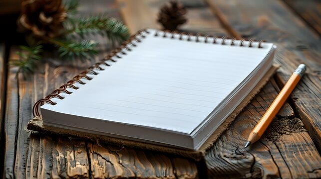 Quiet Inspiration: Open Notebook and Pencil on Textured Wood