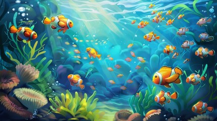fish at aquarium, under water, animals. fish. Illustrations