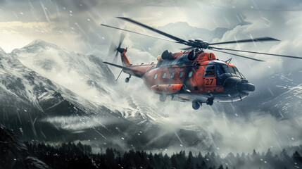 Fototapeta premium Emergency Rescue Helicopter Touching Down for Landing