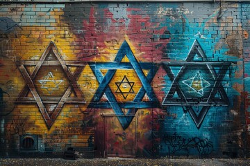"Colorful Star of David Mural: Vibrant Artwork Inspired by Israel"