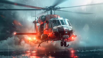 Emergency Rescue Helicopter Touching Down for Landing