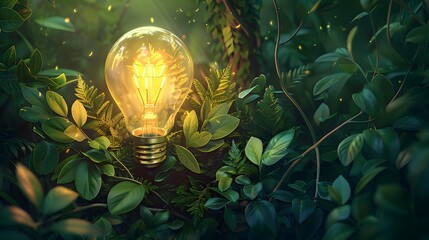 Eco friendly lightbulb from fresh leaves top vie, concept of Renewable Energy and Sustainable Living, created with Generative AI technology