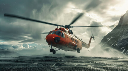 Emergency Rescue Helicopter Touching Down for Landing