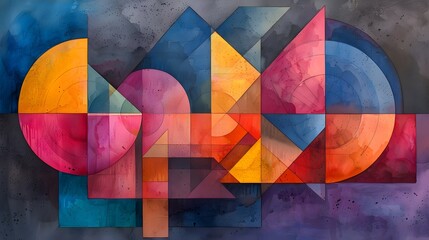 Abstract Geometric Watercolor Background. Generative AI.