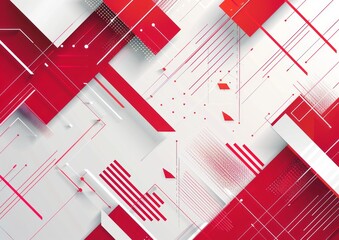 Red and white background with geometric shapes