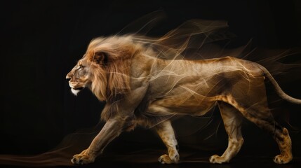 Exquisite lion captured in horizontal shot Generative AI. animals. Illustrations