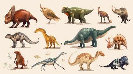 Collection of extinct animals with names. List of mammals, birds and sea creatures that ceased to exist. animals. Illustrations