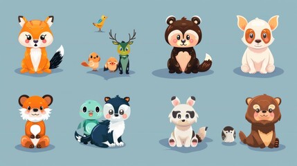 set of cute animals with label decoration. animals. Illustrations