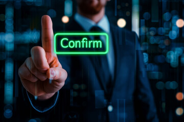 A person is writing the word confirm on a computer screen.ai generative