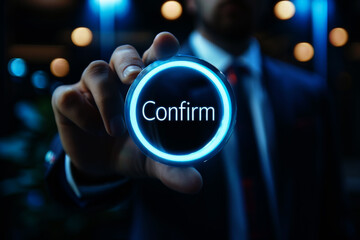 A person is writing the word confirm on a computer screen.ai generative