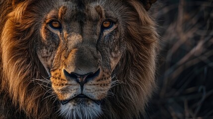 Close up portrait of a male lion