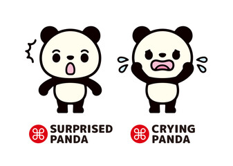 Set of illustrations of cute characters of surprised panda and crying panda