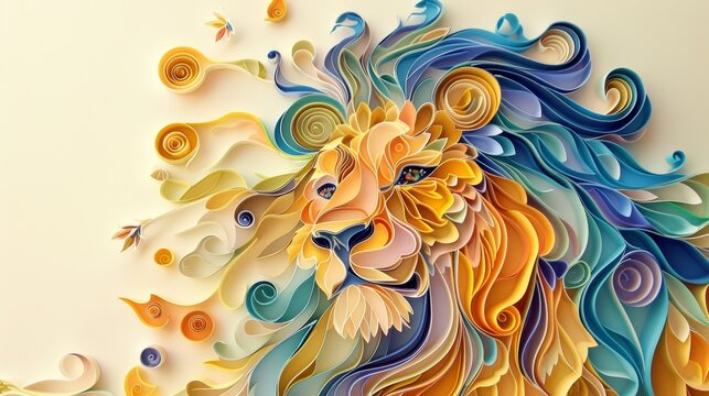 Beautiful papercut quilling paper filigree zoo animals. animals. Illustrations