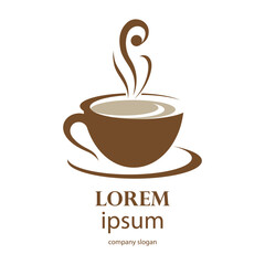 logo design of hot coffee in a glass with smoke