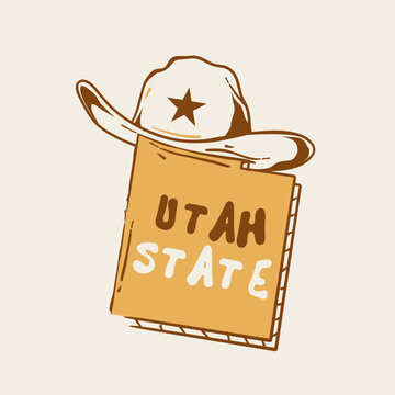 recommend clip art: vector of utah state map with cowboy hat perfect for print, sticker, etc