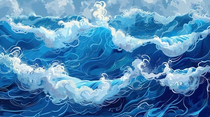 Breaking Point: A Close-Up Illustration of Waves Rising in the Blue Abyss