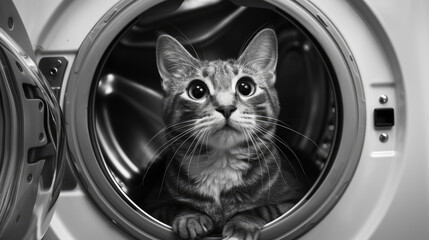 A Cat Explores Washing Machine for a Cozy Hideou