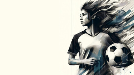 abstract woman footballer holding a football