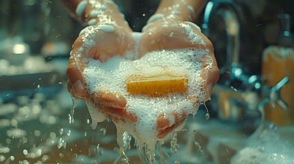 Clean and Serene: Hands Scrubbing with Bar of Soap