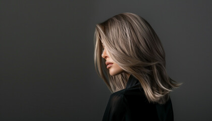 Chic Sophistication: Captivating Profile of a Woman with Light Ash Brown Hair - Fashion, Style, Trendy - clean composition, ample negative space