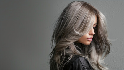 Timeless Beauty: Stunning Portrait of a Woman with Dark Ash Blonde Hair - Chic, Glamour, Salon - clean composition, ample negative space
