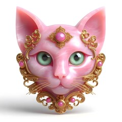 판타지 황금 장식 분홍색 고양이 얼굴 조각