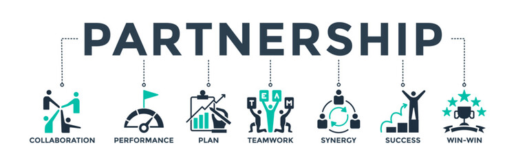 Partnership banner web icon concept with glpyh icon of collaboration, performance, plan, teamwork, synergy, success and win-win solution. Vector illustration