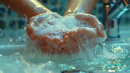 Soothing Handwashing: Bar of Soap under Running Faucet